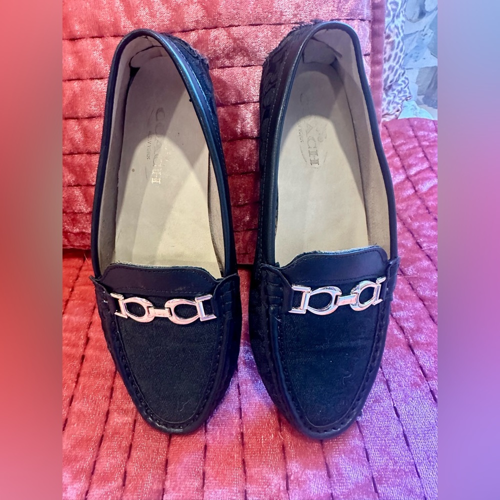 Coach Black Leather Loafers with gold Accent